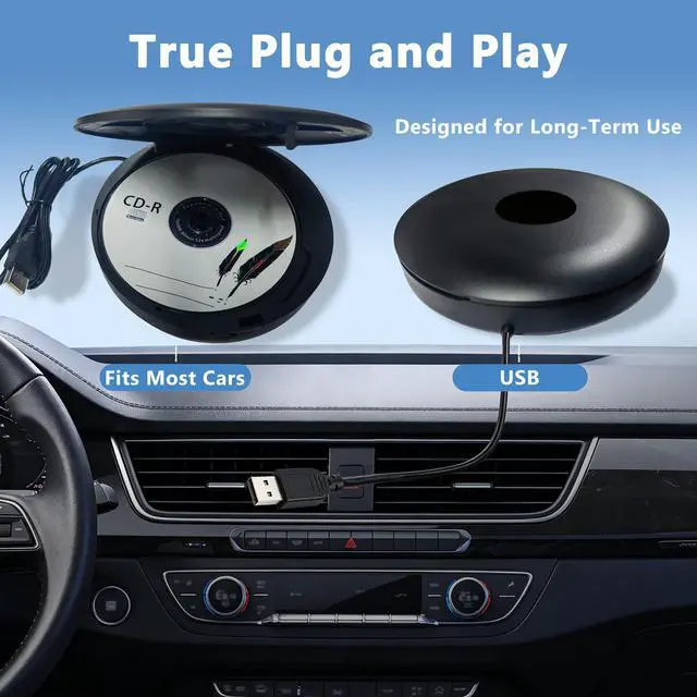 Alt view image 3 of 6 - Portable CD Player for Car USB Connection and Bluetooth TX, External Car CD Player Plug and Play Lossless Sound Quality