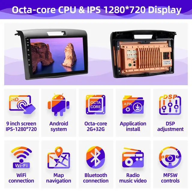 Alt view image 2 of 6 - for Honda CRV 2012 2013 2014 2015 2016 Radio Stereo Carplay Auto | Android 8-croe Head Unit Upgrade DSP Navigation GPS Bluetooth 1280X720 TouchScreen FM AM WIFI Backup Camera Multimedia Player