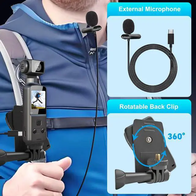 Alt view image 5 of 6 - Wearable Body Camera with 270° Rotatable Lens for POV Vlogging, 5K Clip-On Pocket Cam for Cycling, Travel and Daily Life, with External Mic, 64GB TF Card and Waterproof Case