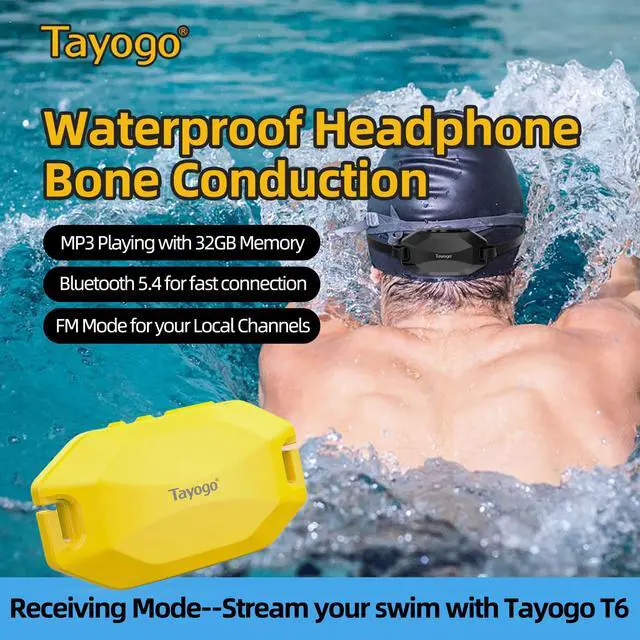 Alt view image 4 of 6 - Rock PRO W24 Swimming Headphones Bone Conduction Waterproof Headphones for Swimming, 4-in-1 MP3 Player 32GB, Bluetooth 5.4, FM Radio (Yellow)