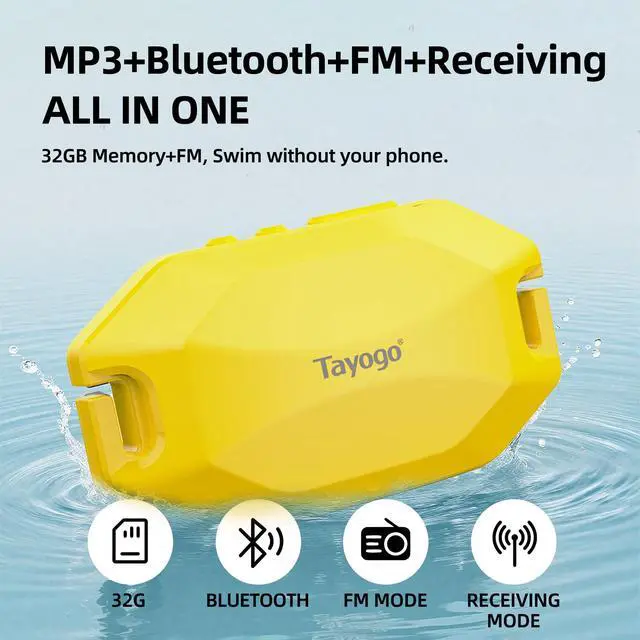 Alt view image 5 of 6 - Rock PRO W24 Swimming Headphones Bone Conduction Waterproof Headphones for Swimming, 4-in-1 MP3 Player 32GB, Bluetooth 5.4, FM Radio (Yellow)