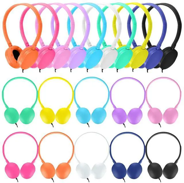 Main image of Bulk Headphones 50 Pack Multi Colored for Kids School Classroom,Durable Wholesale Wired On Ear Headphones for Student Toddler Boys Girls Adults,HD Sound 3.5mm Jack(10 Colors)
