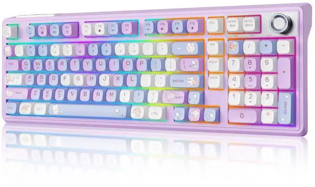 Main image of Compute Keyboard, Wireless Gaming Keyboard with Triple Mode | F98 RGB Backlit Hot Swappable Thocky Pink Keyboard BT 5.0 /2.4G/USB-C for Mac, Laptop, PC(Blue gradient to pinkish-purple)