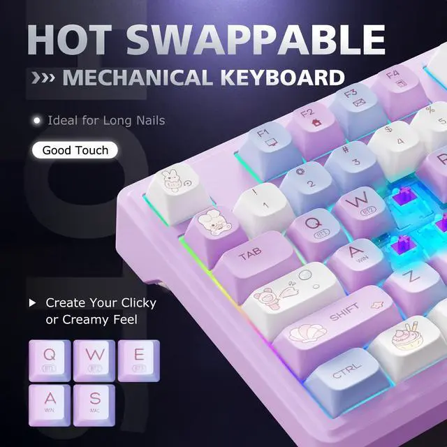 Alt view image 3 of 6 - Compute Keyboard, Wireless Gaming Keyboard with Triple Mode | F98 RGB Backlit Hot Swappable Thocky Pink Keyboard BT 5.0 /2.4G/USB-C for Mac, Laptop, PC(Blue gradient to pinkish-purple)