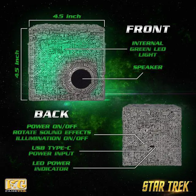 Alt view image 4 of 6 - Star Trek Borg Cube Bluetooth Speaker with Illumination, Borg Quotes & SFX | Experience Bluetooth Audio, Green Illumination, Authentic Borg Quotes & Sound Effects great for Music & Star Trek Audiobook