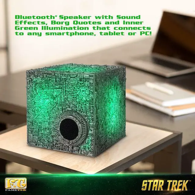 Alt view image 5 of 6 - Star Trek Borg Cube Bluetooth Speaker with Illumination, Borg Quotes & SFX | Experience Bluetooth Audio, Green Illumination, Authentic Borg Quotes & Sound Effects great for Music & Star Trek Audiobook