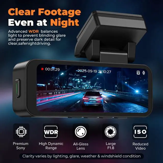 Alt view image 3 of 6 - Dash Cam Front and Rear, 4K Dash Camera for Everyday Driving, Day and Night | 4K Front + 1080P Rear Recording, WDR Night Vision, 64GB Card Included, App Control & 3.2" IPS Screen