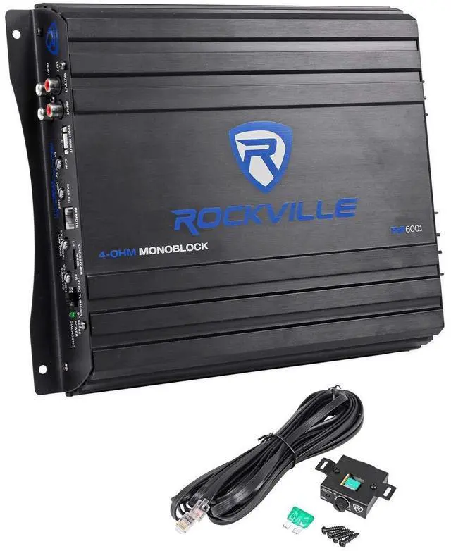 Main image of RVA600.1 Mono Car Amplifier, 1200W Peak, 200W Dyno-Certified RMS @ 4 Ohm, Class-AB, With Bass Remote, Perfect for Subwoofers and Car Audio | 1200W Peak/200W RMS at 4 Ohm, RCA Line Input/Output, High-L