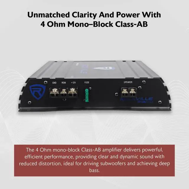 Alt view image 3 of 6 - RVA600.1 Mono Car Amplifier, 1200W Peak, 200W Dyno-Certified RMS @ 4 Ohm, Class-AB, With Bass Remote, Perfect for Subwoofers and Car Audio | 1200W Peak/200W RMS at 4 Ohm, RCA Line Input/Output, High-L