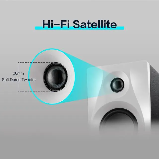 Alt view image 5 of 5 - M10 Plus White Bookshelf Speakers with Subwoofer for Gaming PC | 2.1 Channel 60W RMS, 5-Inch Subwoofer, Optical Coaxial RCA Inputs, Desk Speakers for Desktop PC, Dual Rear Inverter Tubes