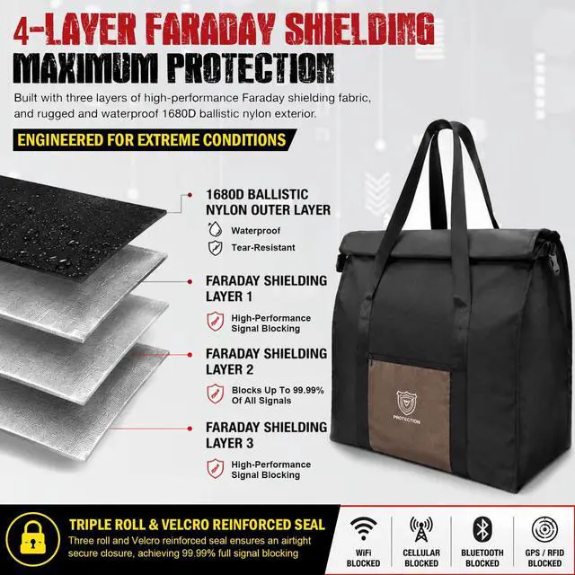 Alt view image 4 of 6 - Faraday Bag for Generators and Extra-Large Electronic Devices, Military-Grade Faraday Cage for EMP Protection & Digital Forensics to Protect Personal Security (X-Large)