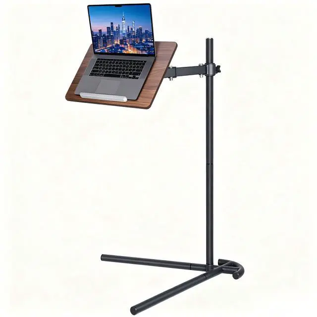 Main image of Adjustable Laptop Stand for Bed and Couch V-Shaped Base | Dual metal clips, wood and steel frame, tool-free assembly, book stand, fits iPad Pro 12.9, Surface Pro, Kindle, for desk