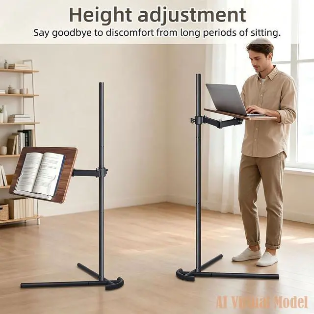 Alt view image 6 of 6 - Adjustable Laptop Stand for Bed and Couch V-Shaped Base | Dual metal clips, wood and steel frame, tool-free assembly, book stand, fits iPad Pro 12.9, Surface Pro, Kindle, for desk