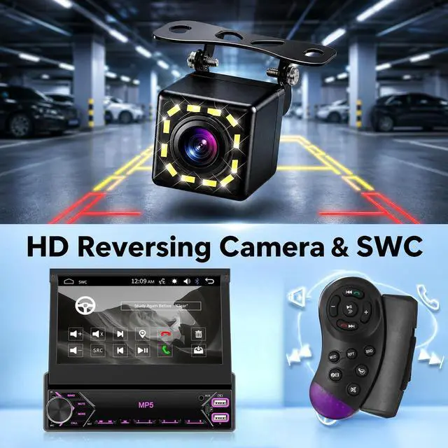 Alt view image 6 of 6 - Single Din Flip Out IPS Touchscreen Car Stereo, 7inch Car Stereo with Bluetooth Car Audio Receivers, Backup Camera, FM Radio/Mirror Link/USB/AUX/TF/Type-C Fast Charging