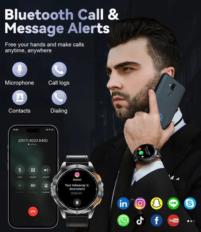 Alt view image 5 of 6 - GPS Smart Watch for Men, 1.43'' AMOLED Always on Display, LED Flashlight/Compass/45 Days Battery/IP68 Waterproof Smartwatch, 100+ Sport Mode, Rugged Smart Watches for Android iOS, Black Orange