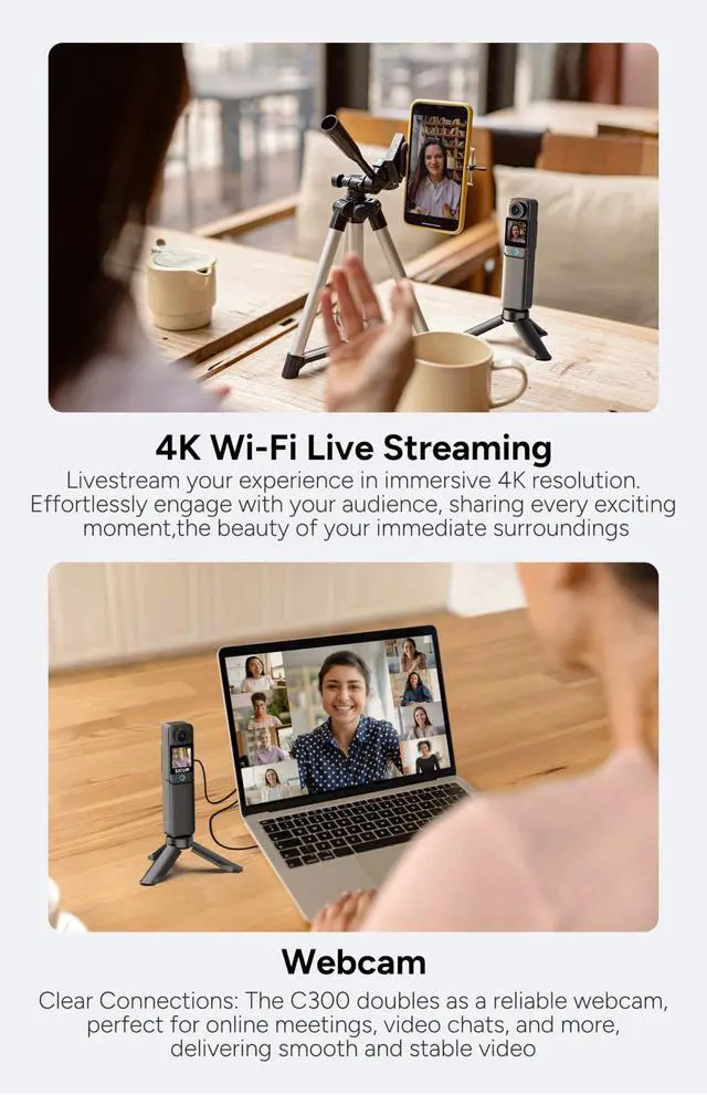 Alt view image 5 of 6 - C300 Pocket Vlog Camera,4K Small Action Cam with Dual Touch Screens, 6-Axis Anti-Shake, 154° Wide-Angle Lens, Magnetic Wearable Body Cam, Waterproof for Underwater & Sports, Included Accessory