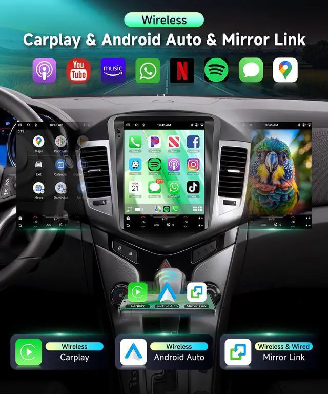 Alt view image 2 of 6 - 8Core 6G+128G Car Stereo for Chevy Cruze 2009-2015, Android 15 Radio with DSP 32-EQ,9.7Inch IPS Vertical Touch Screen,Wireless Carplay/Android Auto,GPS,WiFi,FM/RDS,SWC,Backup Camera
