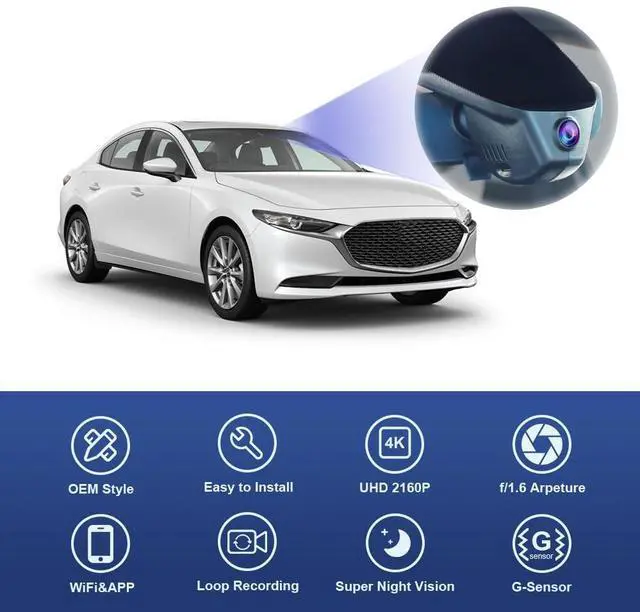 Alt view image 3 of 6 - 4K Dash Cam Suitable for Mazda 3 2024-2026 Sedan Hatchback (with Sunroof), OEM Factory Look, UHD 2160P Video, WiFi & APP, Loop Recording, Parking Sensor, Easy to Install, 64GB Card