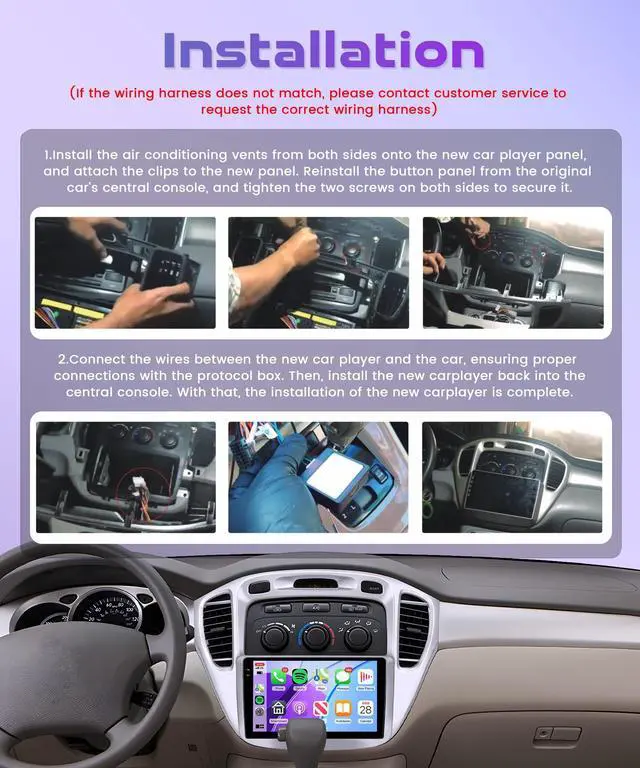 Alt view image 2 of 6 - 4G+64G Car Stereo for Toyota Highlander 2000-2007 Android 15 Car Radio Wireless CarPlay Android Auto, GPS 5G-WiFi 9 Inch INCELL Screen Bluetooth FM/RDS EQ Mirror Link + AHD Backup Camera
