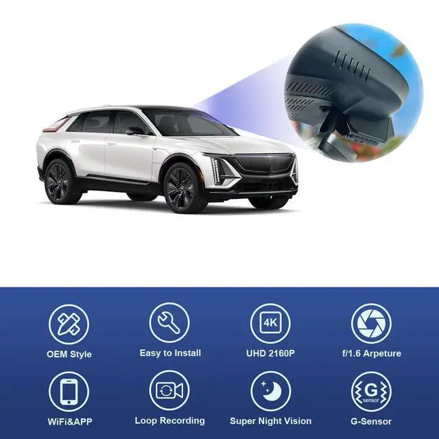 Alt view image 3 of 6 - 4K Dash Cam Compatible with Cadillac Lyriq 2023-2026 & Lyriq-V (with Auto-Dimming), OEM Factory Look, UHD 2160P Video, Bulit-in WiFi & APP, Loop Recording, G-Sensor, Plug & Play, 64GB Card