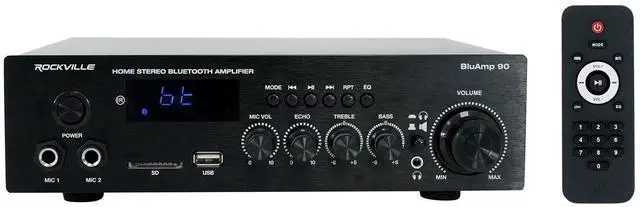 Main image of BLUAMP 90 Bluetooth 5.0 Stereo Receiver Amp with HDMI ARC | 400W Peak/50W x 2 RMS at 4 Ohm, HDMI ARC, Optical, Phono/Aux, USB/SD, Dual 1/4" Mic Inputs with Echo, RCA Output, Remote