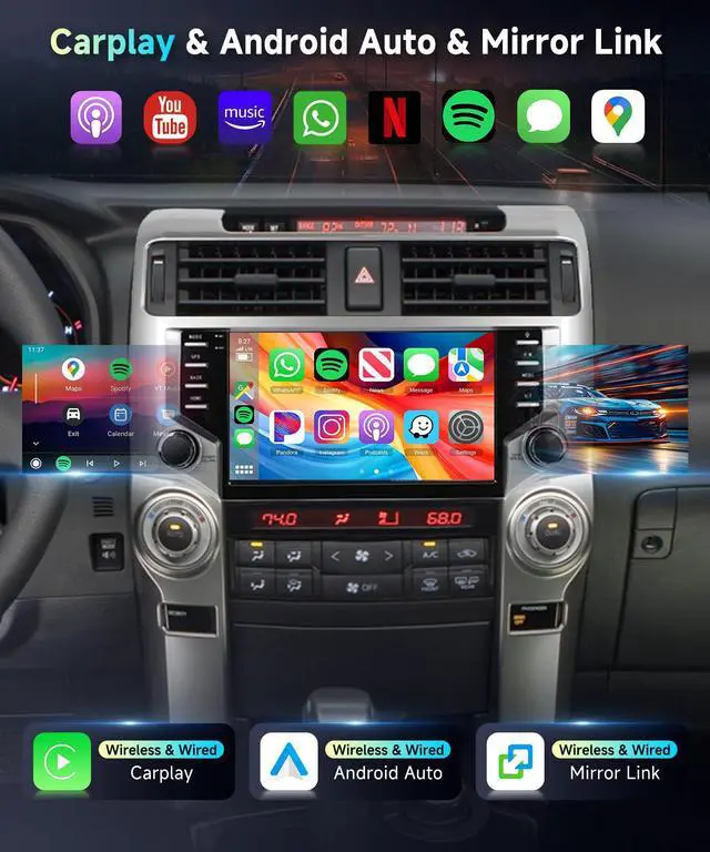 Alt view image 3 of 6 - for Toyota 4runner 2010-2020 Radio,Build-in 5Ghz WiFi DSP EQ Android 15 Car Stereo with Wireless Carplay Android Auto,5.0 Bluetooth,9inch HD IPS Touch Screen,GPS,FM/RDS AHD Backup Camera