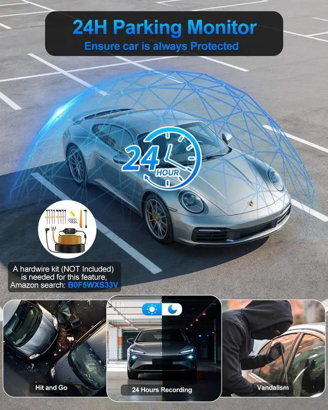 Alt view image 5 of 6 - 4 Channel Dash Cam Front and Rear Inside Left Right, 360° Dash Camera | Dashcam with 5GHz WiFi & App Control, 24H Parking Monitor, Super Night Vision, G-Sensor, Loop Recording, 64GB SD Card
