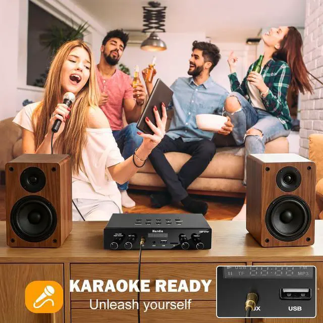 Alt view image 4 of 6 - Bluetooth 5.4 Stereo Audio Amplifier Receiver - 60W Peak Power x 8 Channel with USB/TF/AUX/MIC Inputs, Bass/Treble Control, 4 Zone Independent Power Control for Multi-Room Home Audio System
