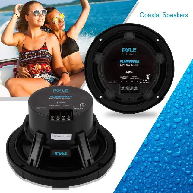 Alt view image 6 of 6 - 6.5 Inch Marine Speakers - Coaxial 2-Way Waterproof Component Speaker Pair | Audio Stereo Sound System with Wireless RF Streaming Support | 6.5" In., 600 Watt - PLMRF65SB