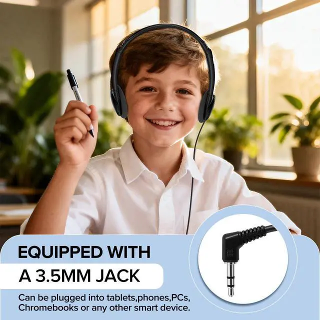 Alt view image 5 of 6 - Classroom Headphones Bulk 100 Pack for Kids Schools Students,Wholesale Wired On Ear Class Set Headphones for Library Chromebook Laptop PC Computer(HLY002 Black)