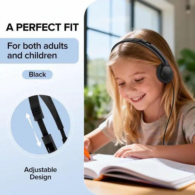 Alt view image 6 of 6 - Classroom Headphones Bulk 100 Pack for Kids Schools Students,Wholesale Wired On Ear Class Set Headphones for Library Chromebook Laptop PC Computer(HLY002 Black)