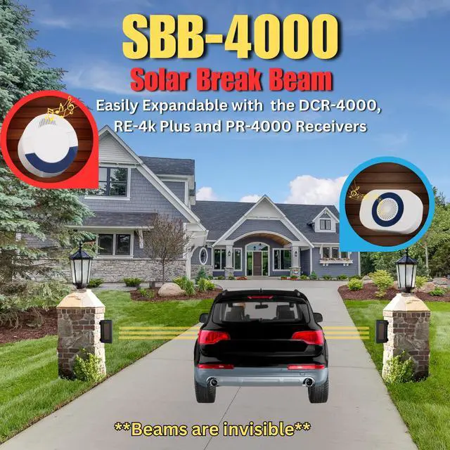 Alt view image 4 of 5 - SBB-4000 Solar Break Beam Driveway Alarm Sensor - Long Range, Outdoor, Weatherproof, Up to 1 Mile Wireless Range - Compatible with Any 4000 Series Receivers