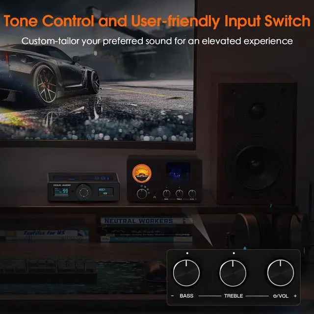 Alt view image 5 of 6 - Douk Audio Vacuum Tube Preamp: Headphone Amp with VU Meter, 4-Way RCA Selector Switch Box, Preamplifier with Tone Control for Receivers, Amplifiers, Speakers, 16-600 Headphones (TUBE-T5C)