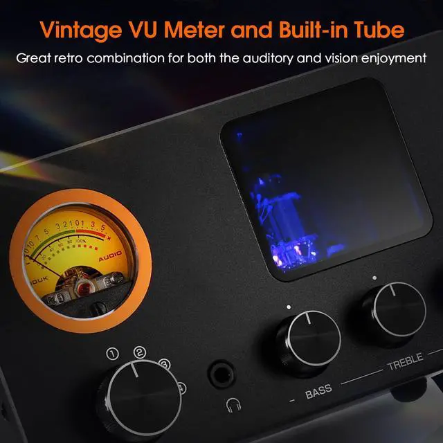 Alt view image 6 of 6 - Douk Audio Vacuum Tube Preamp: Headphone Amp with VU Meter, 4-Way RCA Selector Switch Box, Preamplifier with Tone Control for Receivers, Amplifiers, Speakers, 16-600 Headphones (TUBE-T5C)