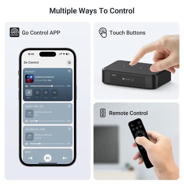Alt view image 6 of 6 - LP10 Wireless Music Streamer for Home Audio, AirPlay 2, Google Cast, Spotify Connect, Tidal Connect & Apple Home, WiFi and Bluetooth Audio Preamplifier for Amplifiers and Speakers