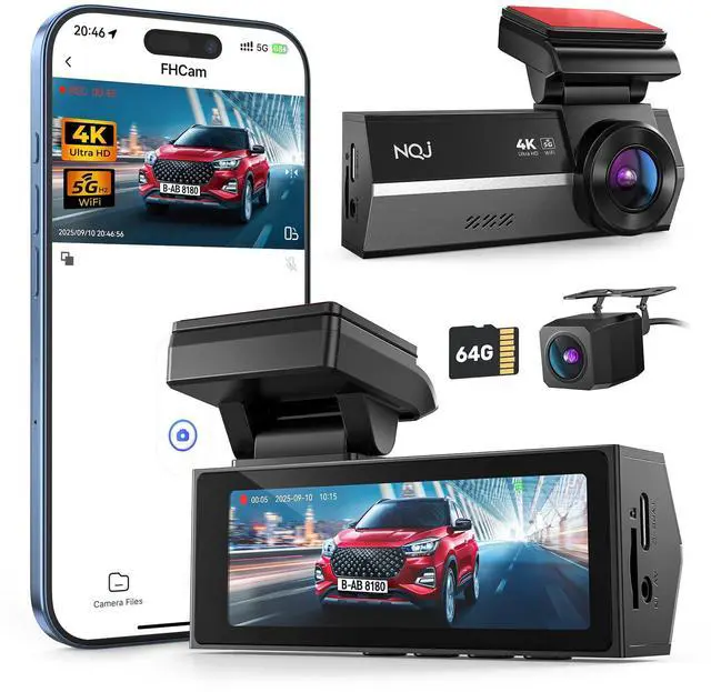 Main image of Dash Cams Front and Rear, 4K+2K Dual Dash Camera for Cars w 64GB Card, 5G Wi-Fi & App, G-Sensor, 3.2 Screen, 24H Parking Mode, 170°Wide Angle, Night Vision