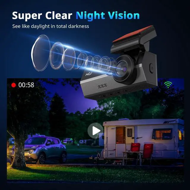 Alt view image 5 of 6 - Dash Cams Front and Rear, 4K+2K Dual Dash Camera for Cars w 64GB Card, 5G Wi-Fi & App, G-Sensor, 3.2 Screen, 24H Parking Mode, 170°Wide Angle, Night Vision