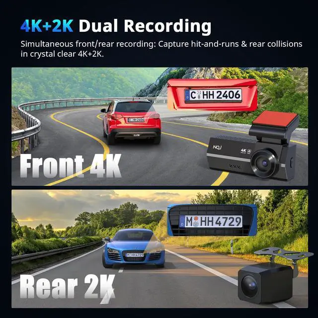Alt view image 6 of 6 - Dash Cams Front and Rear, 4K+2K Dual Dash Camera for Cars w 64GB Card, 5G Wi-Fi & App, G-Sensor, 3.2 Screen, 24H Parking Mode, 170°Wide Angle, Night Vision
