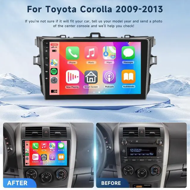 Alt view image 3 of 6 - 5G WiFi Android 15 Car Stereo for Toyota Corolla 2009-2013 with Wireless Carplay Android Auto, 9 Inch Touch Screen Android Radio Support GPS/Bluetooth/FM/SWC/Backup Camera