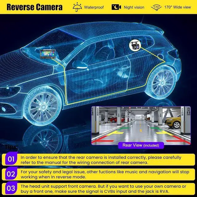 Alt view image 4 of 6 - Wireless Double Din Car Stereo Radio with CD/DVD Player, Carplay & Android Auto, 7 inch Car Audio with HD Touchscreen, Bluetooth, Mirror Link, Backup Camera, SWC, FM/AM, USB/SD, A/V Input