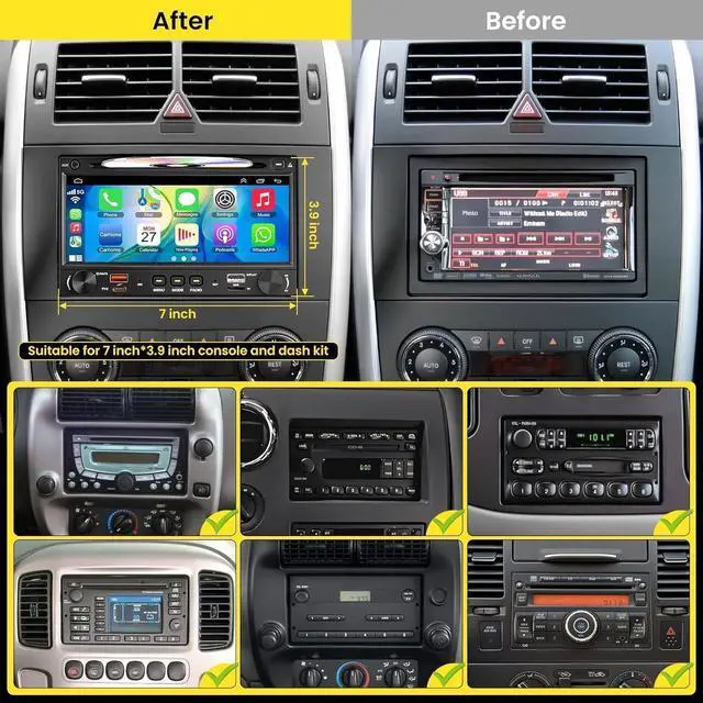 Alt view image 6 of 6 - Wireless Double Din Car Stereo Radio with CD/DVD Player, Carplay & Android Auto, 7 inch Car Audio with HD Touchscreen, Bluetooth, Mirror Link, Backup Camera, SWC, FM/AM, USB/SD, A/V Input