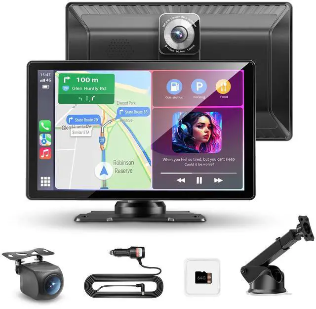 Main image of 8.9" Wireless Carplay Screen for Apple CarPlay&Android Auto,4K Dash Camera | Car play Screen with 4K Dash Cam/1080P Backup Cam/Voice Control/GPS Navigation/OTA Update/Mirror Link/Bluetooth 5.0/AUX/FM