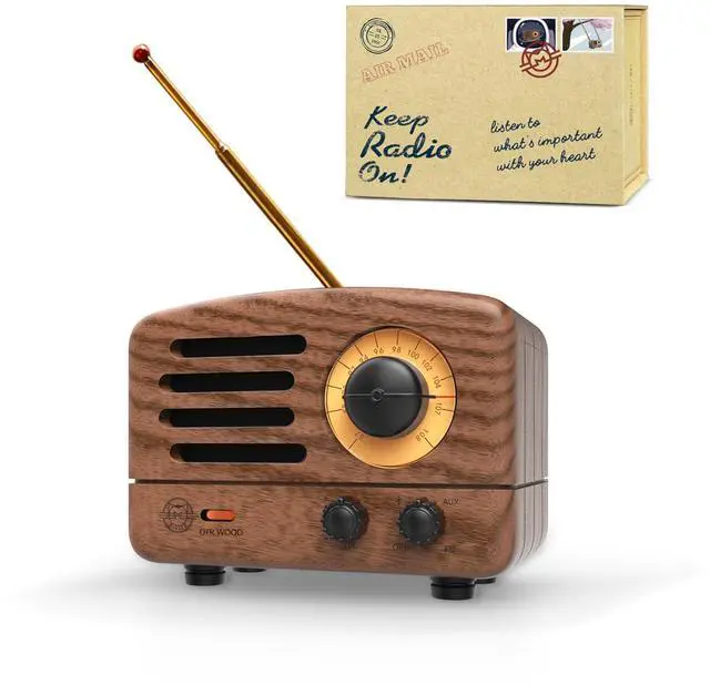 Main image of OTR Walnut Retro Vintage Bluetooth Speaker, Small FM Radio/AUX Gift