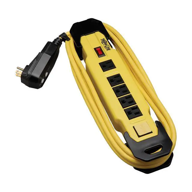Alt view image 5 of 6 - Eaton TLM609GF Heavy Duty Power Strip with GFCI Plug, Yellow Metal Housing, 6 Outlets, 9 Foot / 2.7 Meter Cord, Keyhole Mounting Slots, Industrial Garage Work Shop Bench