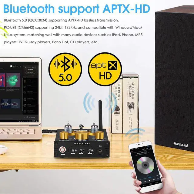 Alt view image 2 of 6 - Bluetooth Tube Preamp: HiFi Stereo Preamplifier Receiver | Headphone Amp | USB DAC | Tone Control for Home Theater, Desktop Listening (P1)