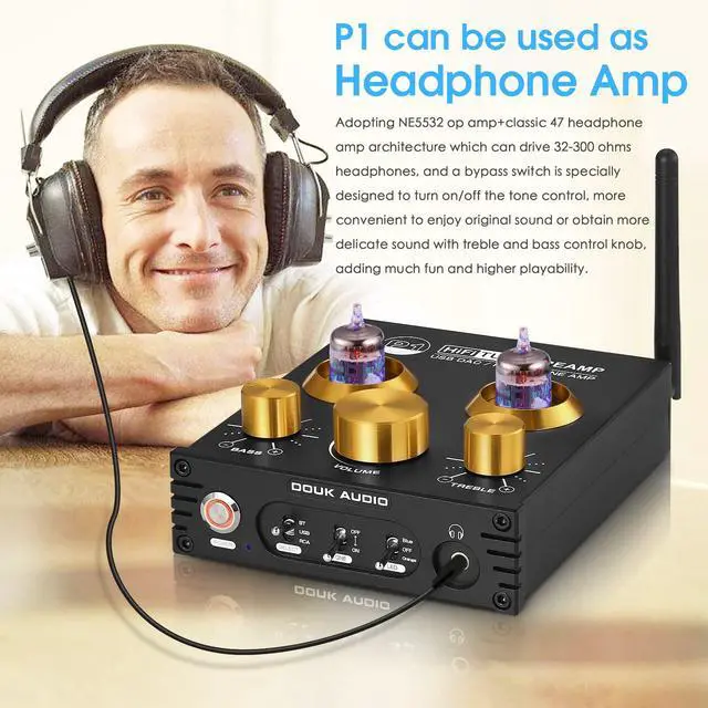 Alt view image 3 of 6 - Bluetooth Tube Preamp: HiFi Stereo Preamplifier Receiver | Headphone Amp | USB DAC | Tone Control for Home Theater, Desktop Listening (P1)