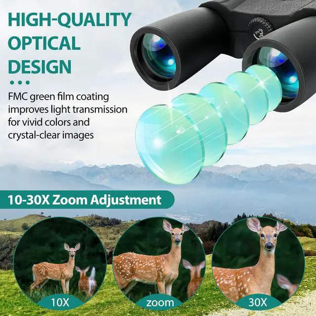 Alt view image 2 of 6 - 10-30x50 Zoom Binoculars for Adults High Power, Low Light Night Vision, BAK4 Prism with FMC Lens, Waterpoof, HD Professional Binoculars for for Bird Watching Hunting Travel Concerts & Sports