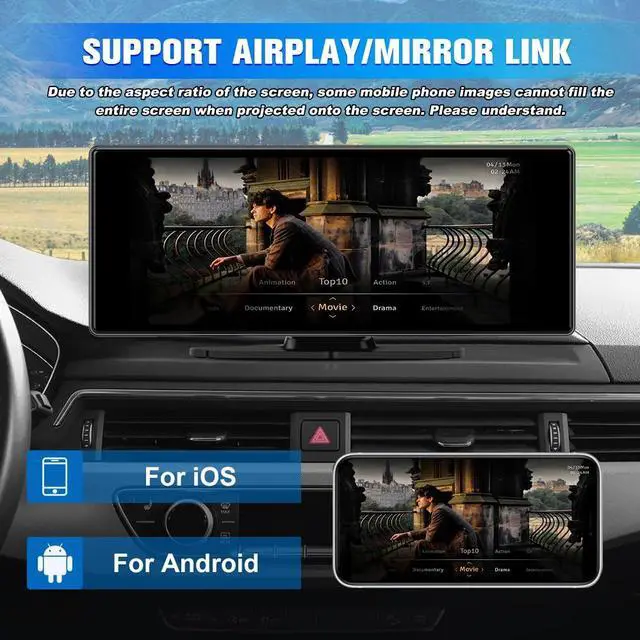 Alt view image 3 of 6 - Portable Wireless CarPlay Screen for Car with 4K Dash Cam+1080P Backup Camera, 10.26IPS Touchscreen Car Stereo, Supports CarPlay/Android Auto/Voice Control/GPS Navigation/Bluetooth/Mirror Link