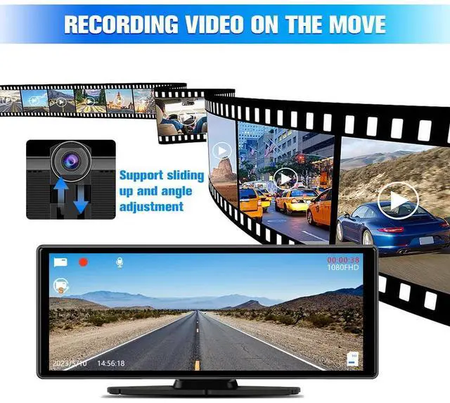 Alt view image 5 of 6 - Portable Wireless CarPlay Screen for Car with 4K Dash Cam+1080P Backup Camera, 10.26IPS Touchscreen Car Stereo, Supports CarPlay/Android Auto/Voice Control/GPS Navigation/Bluetooth/Mirror Link
