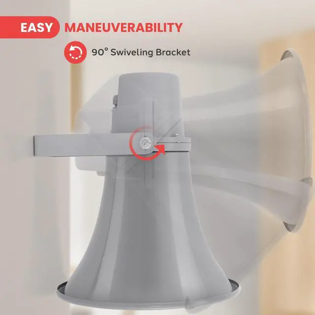 Alt view image 3 of 6 - Indoor Outdoor PA Horn Speaker-11 Inch 30-Watt Power Compact Loud Sound Megaphone w/400Hz-5KHz Frequency,8 Ohm,70V Transformer,Mounting Bracket,For 70V Audio System- PHSP121T